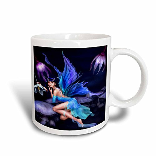3dRose mug_48160_3"Beautiful Blue Fairy On Purple Petals" Magic Transforming Mug, 11 oz, Multicolor