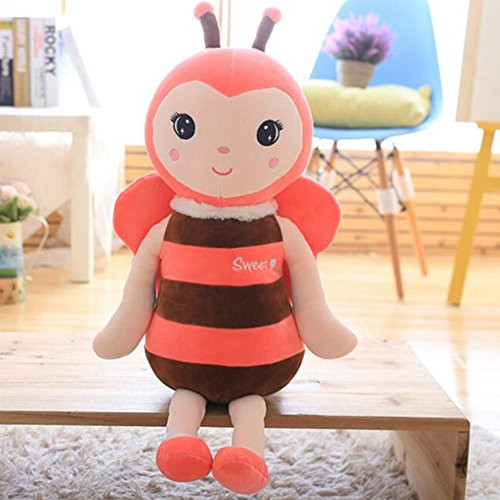 Dongcrystal 15.7 Inches Fuzzy Bumblebee Plush Pink Stuffed Bee With Smile Face Toy