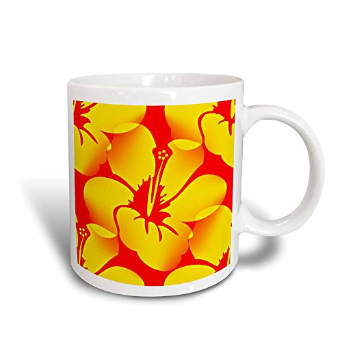 3dRose mug_53560_3"Yellow and Orange Hawaiian Hibiscus Floral Print - Tropical Art" Magic Transforming Mug, 11 oz, Multicolor