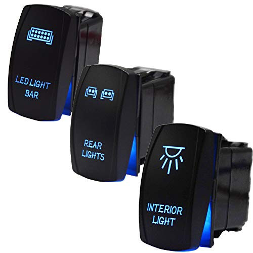 3Pcs LED Light Bar Rocker Switches Kit,LED Light Bar & Rear & Interior Light Blue Backlit Toggle ON/OFF 12V 20A 5Pin for UTV Polaris Ranger RZR XP Turbo Can Am Commander Maverick X3