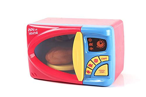 MeeYum Kids Pretend Play Electronic Toy Kitchen Microwave Oven with Realistic Lights and Sound, Includes Pretend Food