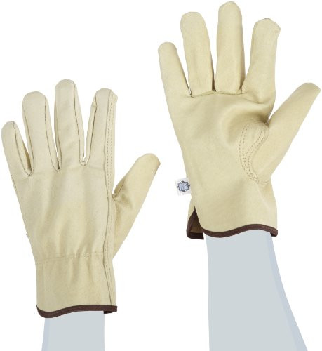 West Chester 82040 Grain Pigskin Leather Unlined Driver Glove, Work, Shirred Elastic Wrist Cuff, 9-5 8" Length, Large, Beige (Pack of 1 Pair)
