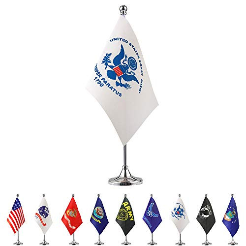 TSMD US Coast Guard Desk Flag Small Mini United States Military Table Flags with Stand Base,Decorations Supplies for Army Party Events Celebration