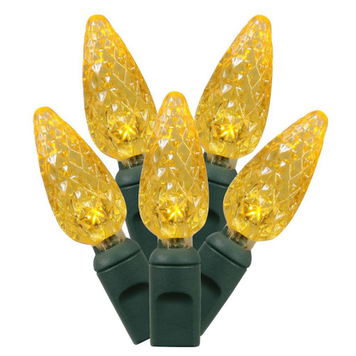 Vickerman 50 Count Single Mold C6 LED Light Set with Green Wire, Yellow