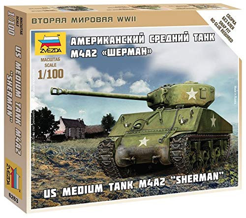 Zvezda 1/100 Us Medium Tank M4a2 "sherman" # 6263 - Plastic Model Kit