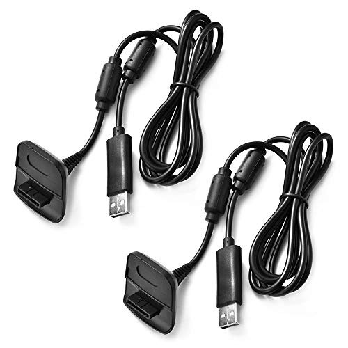 Xbox 360 Charge Kit Replacement USB Charging Cable for Xbox 360 / XBox 360 SlimWireless Game Controllers,2 Pack Black