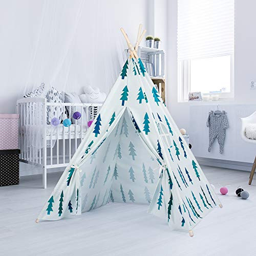 Kids Teepee Tent Play Tent Baby Tent with Carry Case for Boy Girl Indoor Outdoor, 5' Heavy Cotton Canvas Teepee