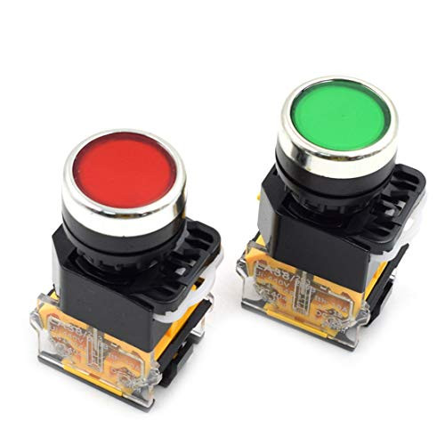 TOUHIA 22mm 1NO 1NC (DPST) Mount 10A 380V DPST Red Green Momentary Push Button Switch(2PCS)