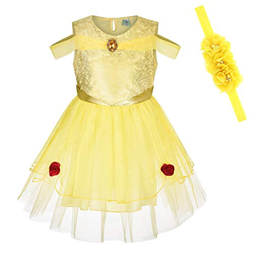 Princess Belle Costume Birthday Party Dress for Toddler Girls 5-6 Years 5T 6T(130CM) Princess Belle Costume Birthday Party Dress for Toddler Girls 5-6 Years 5T 6T(130CM)