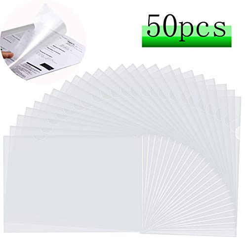 LRCXL 50 Pack Clear Document Folder L-Type Plastic Folder Copy Safe Project Pocket US Letter/ A4 Size in Transparent Color