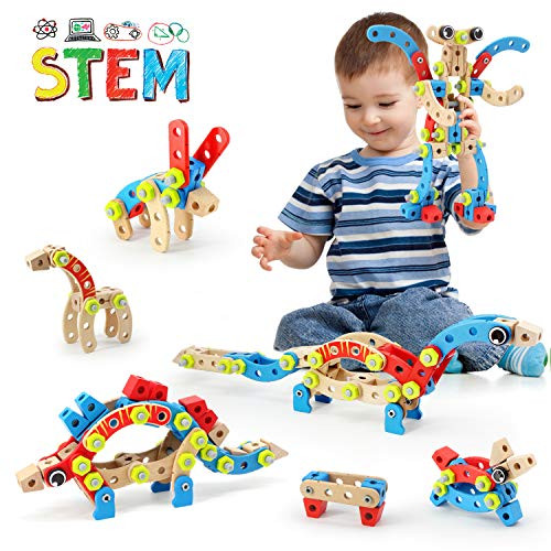 LUKAT STEM Building Toys for Boys & Girls, Educational Wooden Blocks Set for Aged 3,4,5 Years Old and Up, Best Gift Toy