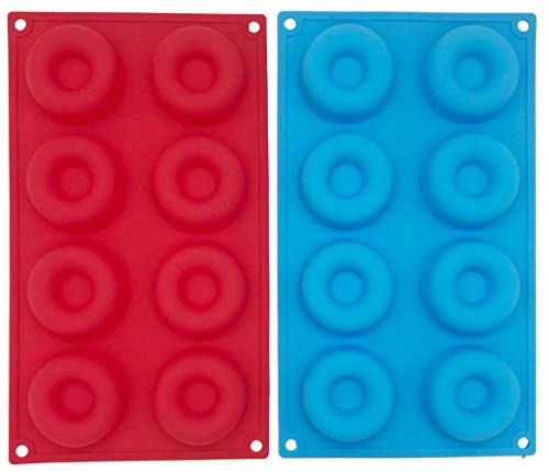 Donut Pan Mold and Scraper, 16 Cavity Donut Silicone Baking Pan Mold, Non-stick Donut Mold, Silicone Doughnut Baking Cake Bagel Mold (Red+Blue) Donut Pan Mold and Scraper, 16 Cavity Donut Silicone Baking Pan Mold, Non-stick Donut Mold, Silicone Doughnut Baking Cake Bagel Mold (Red+Blue)