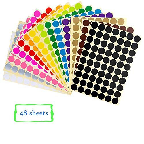 Round Color Coding Circle Dot Sticker Labels, 3/4 inch Color-Code on, Removable Color Coding Labels - 16 Colors, Pack of 48Pcs(3360)