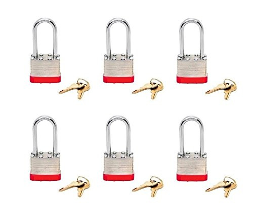 Beisen Hardware (TM) Padlock BOX of 6!!! Long Shackle (1 7/8') Laminated Steel Keyed Alike (A389) Padlocks. Multipack Padlock