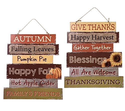 Greenbrier International Wooden Harvest Welcome Signs MDF-Give Thanks and Autumn-Set of 2