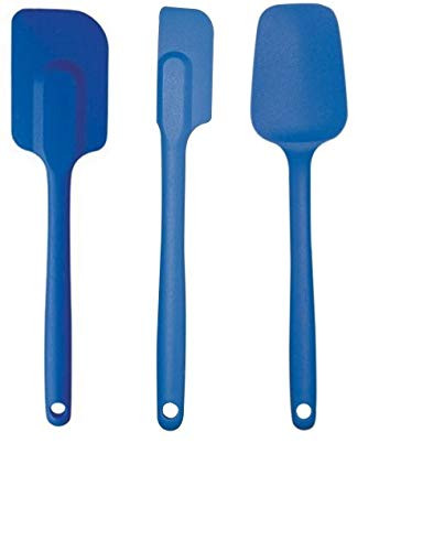 Mastrad 10.5" All Purpose Non-Stick Silicone Wide Spatula, 10" All Purpose Non-Stick Silicone Slim Spatula and 10" All Purpose Non-Stick Silicone Spoon Spatula Set Of One Each Blue