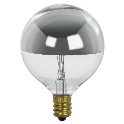 Sunlite 40G16.5/SB Incandescent 40-Watt, Candelabra Based, G16.5 Globe Silverbowl Bulb, Silverbowl