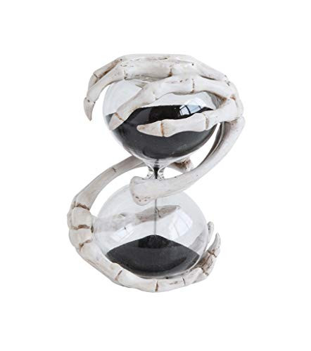 Creative Co-op Skeleton Bones Halloween Hourglass with Black Sand