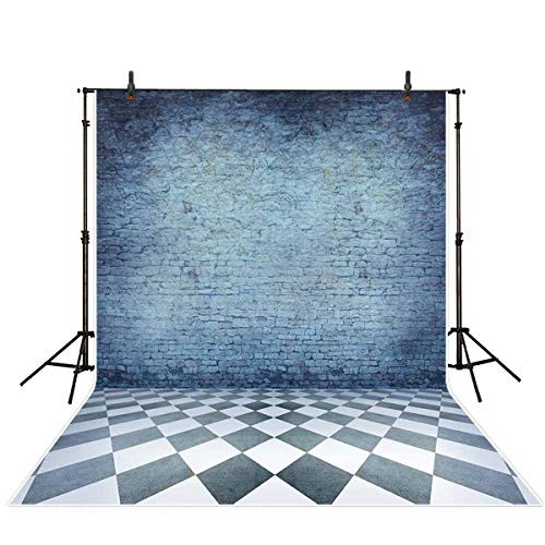 Allenjoy 5x7ft Polyester Blue Retro Brick Wall Photo Backdrop Rectangular Floor Tile Background for Studio Props Photo Backdrop Vintage Photography Backdrop
