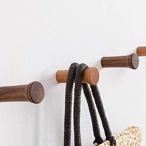 HomeDo 3Pack Wood Wall Hooks Hat Rack, Wooden Coat Hooks Wall Mounted, Decorative Hooks Single Organizer Hat Hanger Towel Rack, Heavy Duty Hooks (Round3.5-Walnut-3Pack)