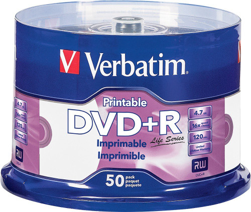 Verbatim Life Series DVD+R Printable Disc Spindle, Pack Of 50 98492 Verbatim Life Series DVD+R Printable Disc Spindle, Pack Of 50 98492
