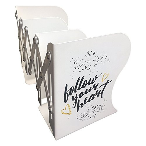 Inspirational Metal Bookends Extendable and Adjustable (White Follow Your Heart) Inspirational Metal Bookends Extendable and Adjustable (White Follow Your Heart)