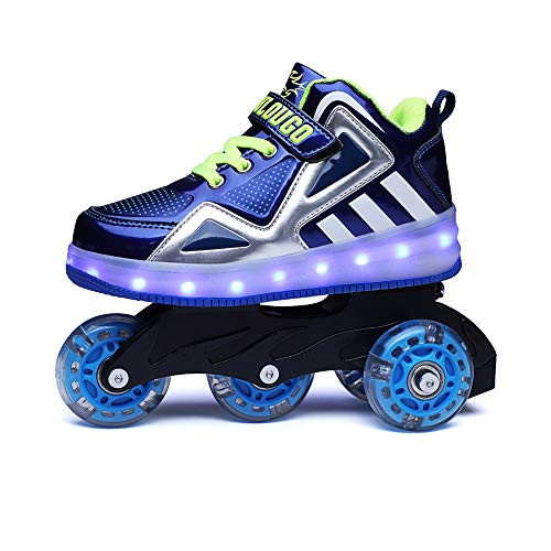 AIkuass Roller Skate Shoes Girls Boys LED Light Up Wheels Shoes Kids Sneakers(13 M US Little Kid, 1-Blue)