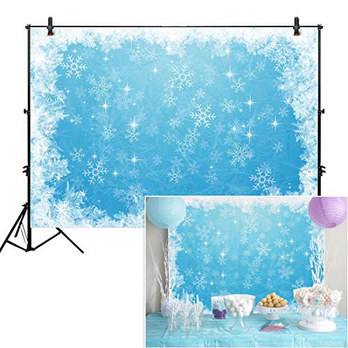 Allenjoy 7x5ft Ice Blue Winter Backdrop for Studio Photography 1st First Birthday Party Decor Banner Festival White Snowflake Snowfall Christmas Background Baby Shower Kids
