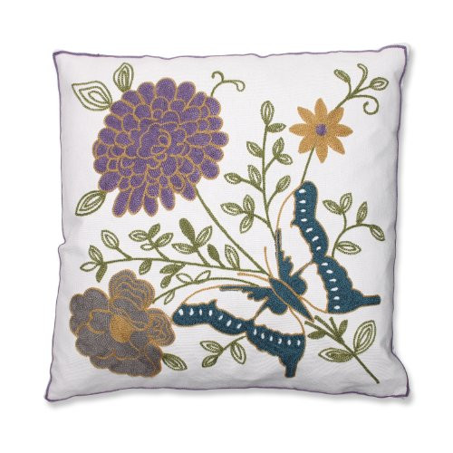 Pillow Perfect Butterfly Floral Embroidered Throw Pillow, 18-Inch, Purple