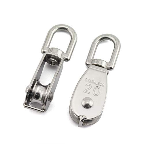 JCBIZ 1-Pack M20 Single Pulley Block Stainless Steel Heavy Duty Hardware Single Wheel Swivel Rigging Lifting Wheel Fixed Pulley for Wire Rope Loading 75kg