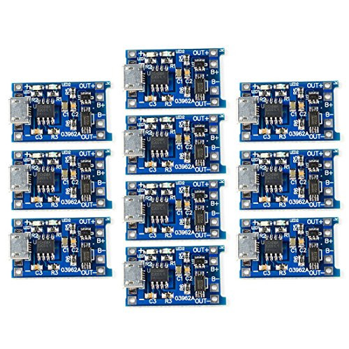 DZS Elec 10pcs TP4056 Charger Module Micro USB 5V 1A 18650 Lithium Battery Charging Converter with Overcharge Discharge Over-Current Protection Charging Board