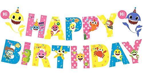 Vodolo Shark Baby Banner Happy Birthday Party Decorations, Shark Theme Party Decor with Colorful Ocean Animals for Baby Shower Under The Sea Theme Party Supplies