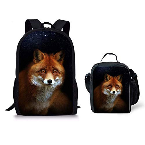 HUGS IDEA Children School Backpack Set Animal Fox Pattern Shoulder Bookbag with Insulted Lunch Bag