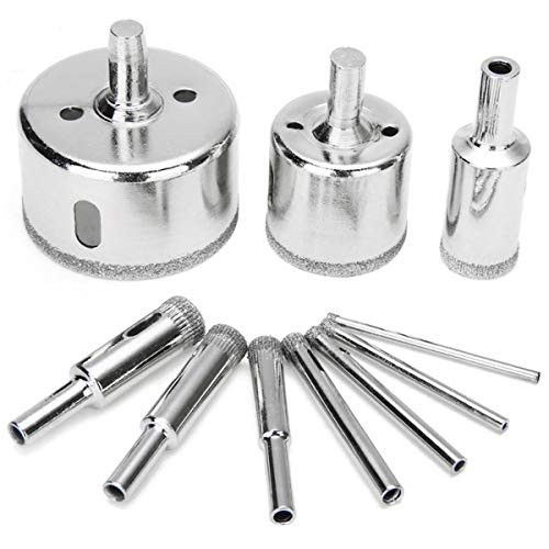 Diamond Drill Bits, LepoHome 10 PCS Hollow Core Drill Bit Set for Ceramic, Glass, Porcelain Tile Diamond Hole Saw Tile Set Glass Drill Bit, 3mm-50mm