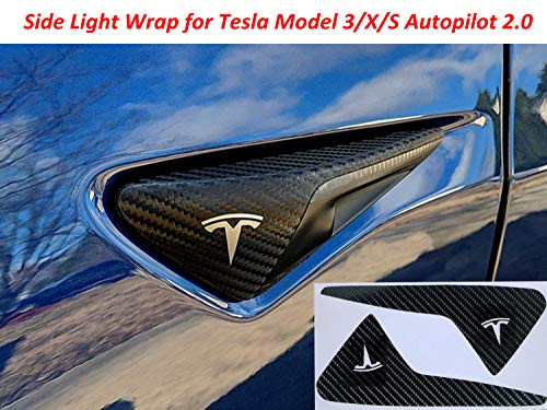 Magicalmai Tesla Side Turn Signal Indicator Wrap Side Light Chrome Delete Cover for Tesla Model S / X / 3 Autopilot 2.0 - 4D Carbon Fiber (2 Pairs)