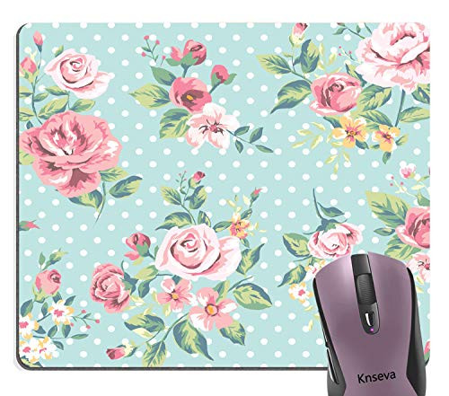 Knseva Vintage Romantic Pink Floral Retro Polka Dots Girly Flowers Design Mouse Pad