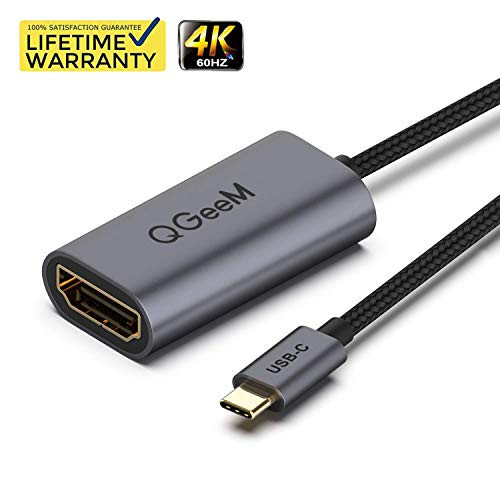 USB C to HDMI Adapter 4K@60Hz Cable,QGeeM USB Type-C to HDMI Thunderbolt 3 Compatible with MacBook Pro 2017/2018 Ipad Pro,Galaxy S10/S9,Surface Book 2,Dell XPS 13/15,Pixelbook HDMI to USB C Adapter