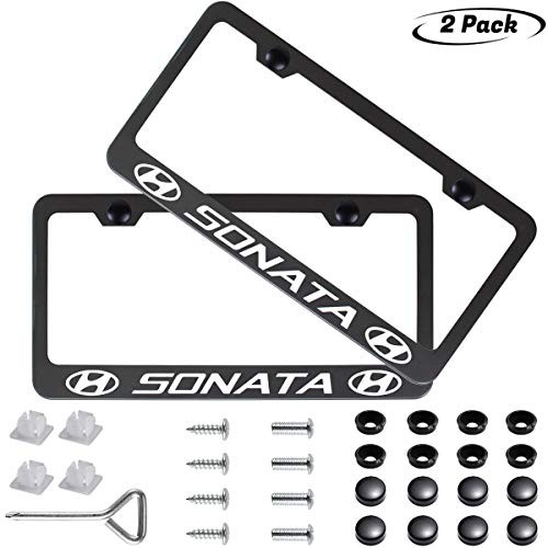 Car License Plate Frame for Hyundai Sonata,2 Pack Stainless Steel Auto Plate Frames Frames to Protect Plates,with Screw Caps Cover Set Suit?Applicable to US Standard car License Frame