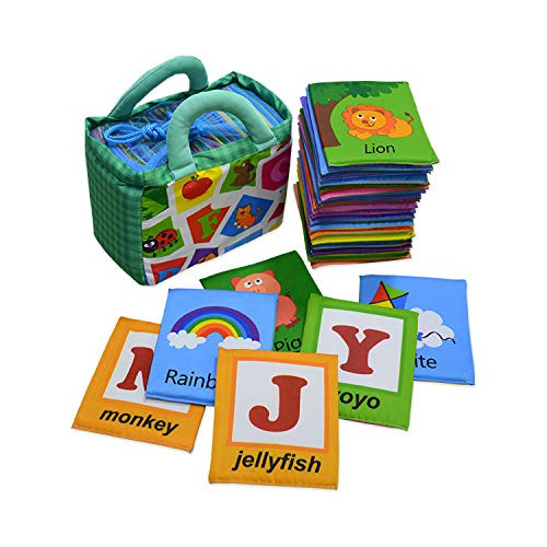 26 Pieces Soft Alphabet Cards with Cloth Storage Bag for Baby, Baby Toy Zoo Series Soft Alphabet Cards with Cloth Bag ,Soft Alphabet Cards - Educational ABC Letters Preschool Baby Flash Cards