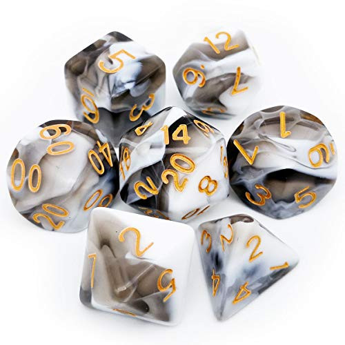 Haxtec Swirl DND Dice Set 7PCS Polyhedral D&D Smoke Dice for Roleplaying Dice Games as Dungeons and Dragons (Smoke White)
