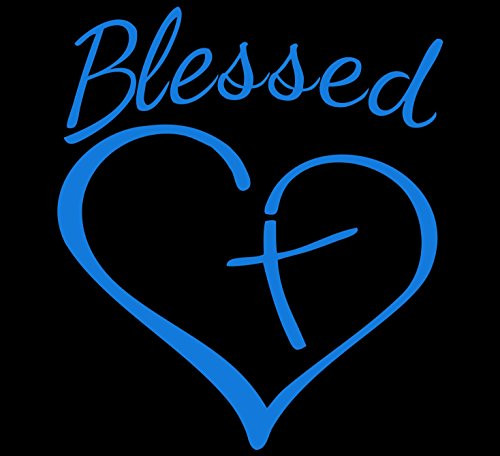 Blessed Cross and Heart Christian Decal Vinyl Sticker|Cars Trucks Vans Walls Laptop |5.5 x 4.5 in| (Light Blue)