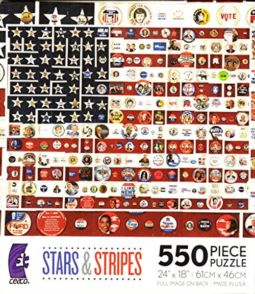 ceaco Stars & Stripes Campaign Buttons Flag 550 PIECE PUZZLE MADE IN USA PUZZLE by Ceaco