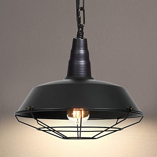 Ganeed Pendant Lighting,Industrial Vintage Black Hanging Ceiling Lamp with Metal Wire Caged Shade,Lighting Fixtures for Kitchen Island, Dining Room, Bar, Restaurant