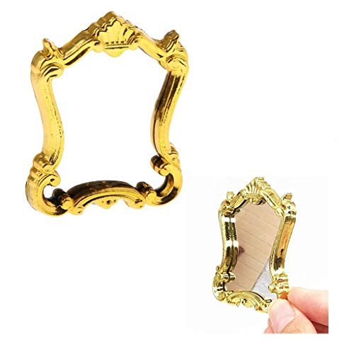 EatingBiting?R? 1:12 Dollhouse Mirror Dollhouse Miniature Furniture Living Room Table Classical Golden Mirror Dollhouse Victorian Baroque Wall Mirror Miniature 1:12 Scale Accessory