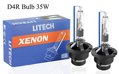 Litech D4R Bright White HID Bulbs 8000K 35W for Standard Replacement Car HID Xenon Headlight Bulbs (Pair)