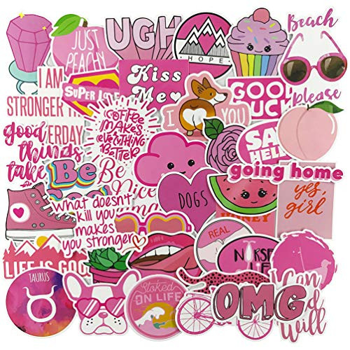 40pcs Pink Cute Laptop Stickers for Girl Vinyl Waterproof Water Bottle Sticker Skateboard Pad MacBook Car Snowboard Bicycle Luggage Decal