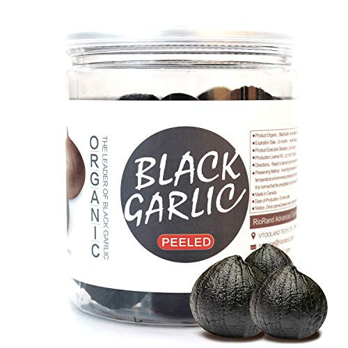 RioRand Organic Black Garlic 454g Whole Peeled Black Garlic Aged for Full 90 Days Black Garlic Jar 1 Pound