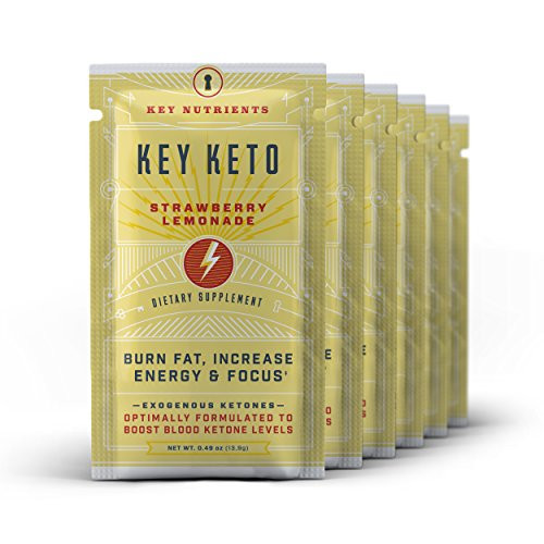 Exogenous Ketone Supplement, Key Keto: Patented BHB Salts (Beta-Hydroxybutyrate) - Formulated for Ketosis, to Burn Fat, Increase Energy and Focus, Supports a Keto Diet. 6 Keto Packets (Straw/Lem)