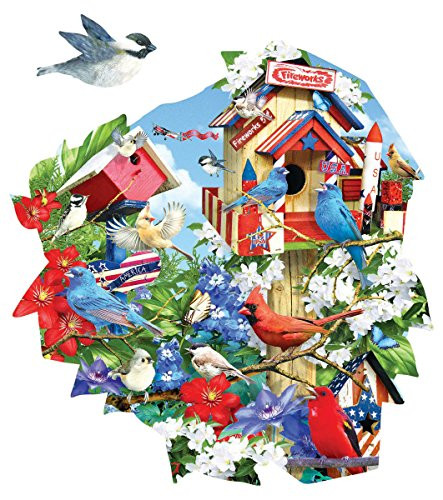 SunsOut Birdhouse Celebration Shaped - Patriotic Birds Puzzle - 1000 Piece Jigsaw Puzzle