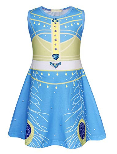 Jurebecia Jasmine Dress for Girls Princess Arabian Dress up Halloween Party Role Play Outfit Blue Size 6